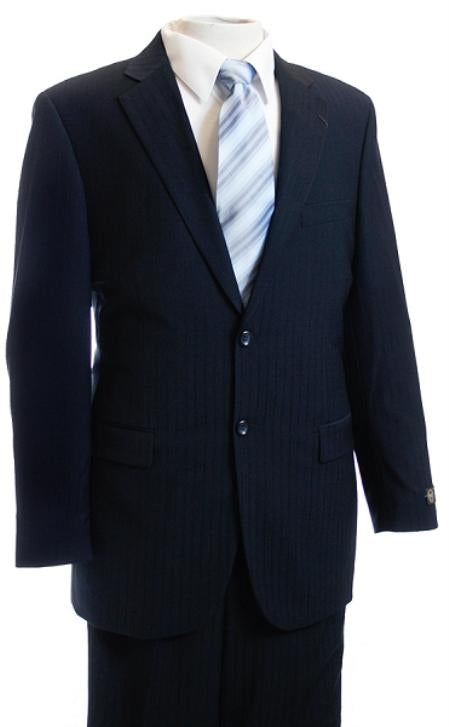 Men's Dark Navy Tone/Tone Pinstripe Designer affordable Cheap Priced Business Suits Clearance Sale online sale Dark Blue Suit mensusa