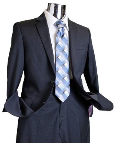 Men's Dark Navy Tone on Tone 100% - Dark Blue Suit mensusa