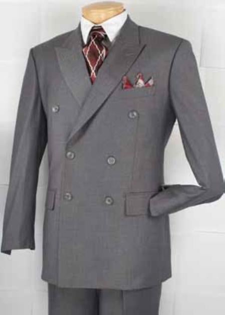 Men's Double Breasted Suit Heather Gray Pleated or Flat Front Pants mensusa