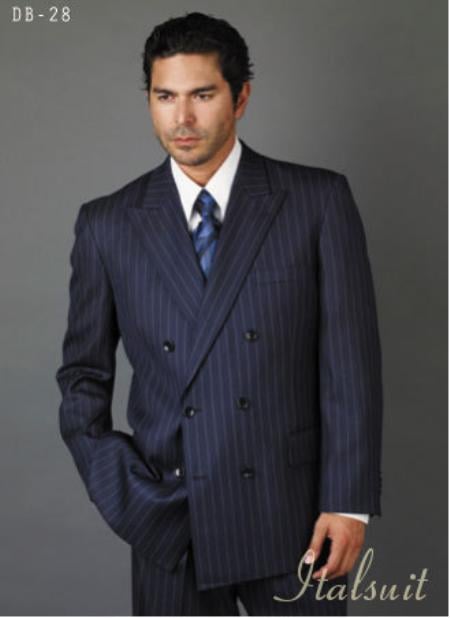 Men's Double Breasted Suits Navy Blue Suit For Men/PS Suit With Smooth Stripe ~ Pinstripe Full Canvanced Poly~Rayon Feel Pleated Pants mensusa