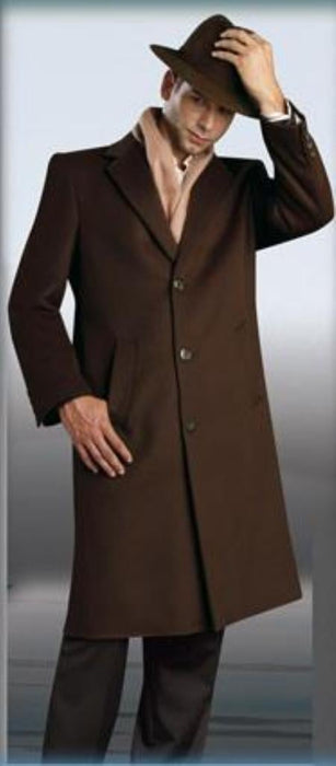 Men's Dress Coat Chocolate Brown Long Men's Dress Topcoat - Winter coat ~ Men's Overcoat 45 inch 3 Button Style mensusa