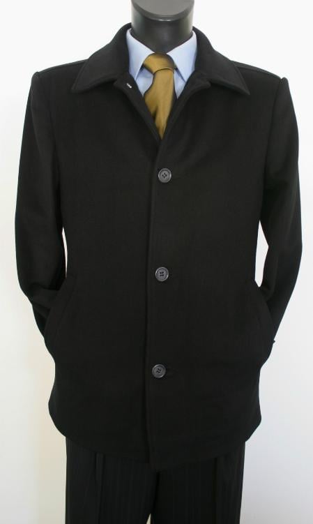 Men's Dress Coat Valenti Designer Wool & Cashmere Men's Car Coat Style Black mensusa