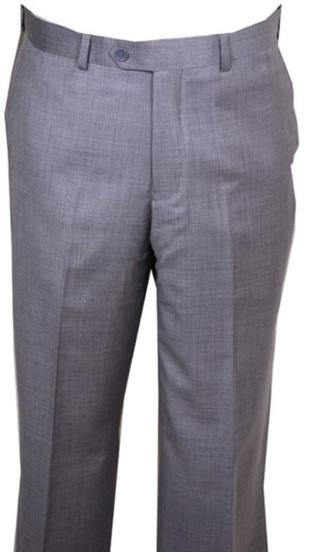 Men's Dress Pants Light Gray Wool without pleat flat front Pants mensusa