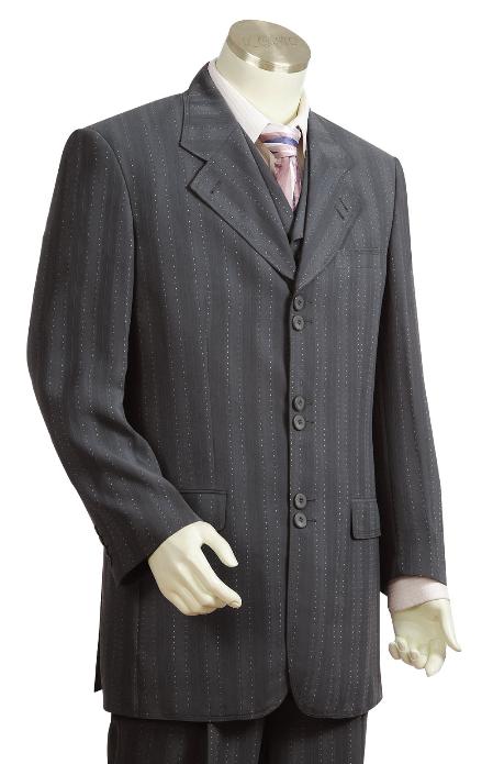 Men's Fashion 3 Piece Vested Charcoal Zoot Suit mensusa