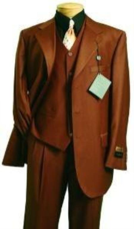 Men's Fashion three piece 2 button suit in Super 150's Luxurious Copper~Rust~Cognac mensusa