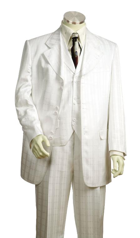 Men's Fashionable 3 Piece White Ton on Ton Shadow Stripe Zoot Suits For Men mensusa