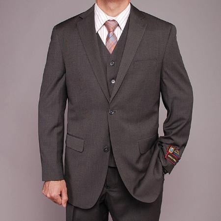 Men's Gray Teakweave 2-button Vested 2 Piece Suits - Two piece Business suits Suit mensusa