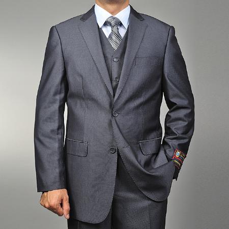 Men's Grey Teakweave 2-button Vested three piece suit mensusa