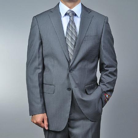 Men's Grey Tonal Shadow Stripe ~ Pinstripe 2-button 2 Piece Suits - Two piece Business suits Suit mensusa