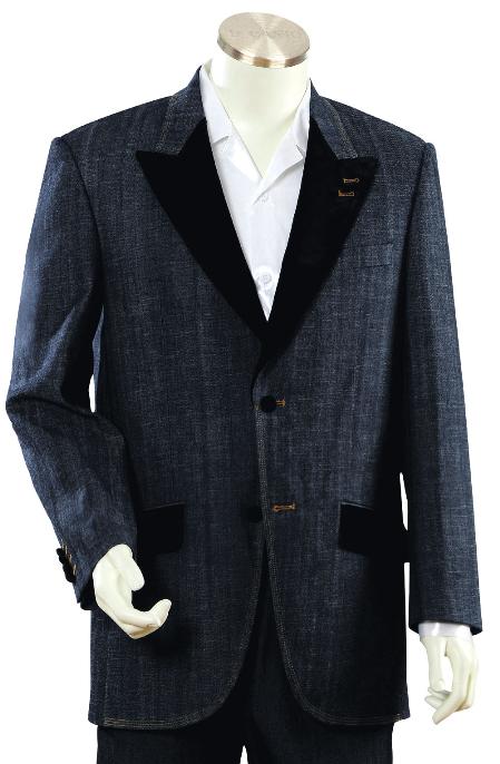 Men's High Fashion Dark Navy Zoot Denim Fabric Suit mensusa