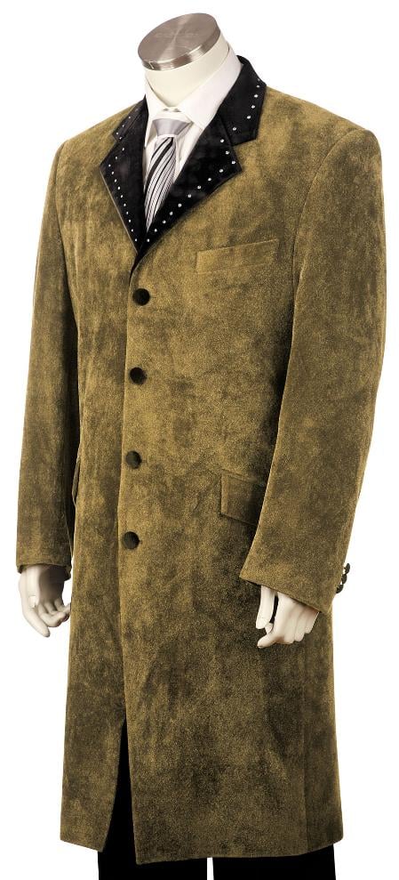 Men's High Fashionable 4 Button Long Zoot Suit Taupe mensusa