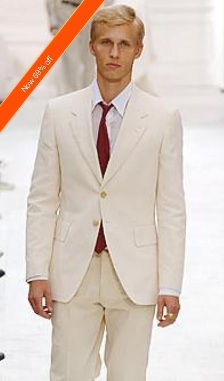 Men's Ivory Off White 2 Button Fully Lined Double Vented Suits mensusa