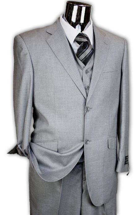 Men's Light Grey 3 Piece 2 Button Italian Designer Suit (Wholesale price $95 (12pc&UPMinimum)) - Three Piece Suit mensusa