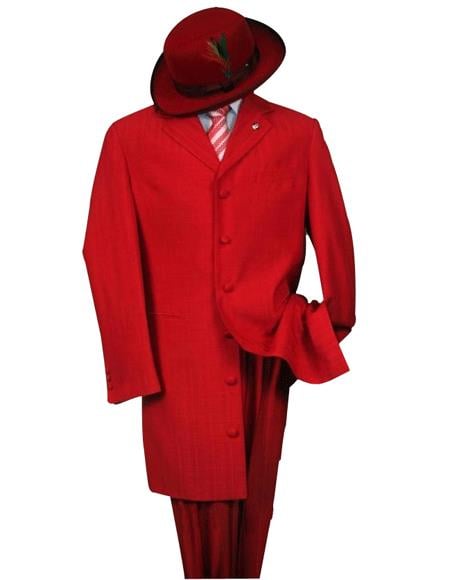 Men's Metalic Hot Red Fashion Dress Zoot Suit 38 Inch Long - mensusa