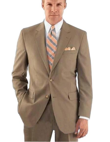 Men's Modern Tan ~ Beige 2-Button With Double Vent Flat Front Pant Rayon Fabric On Sale Online - mensusa