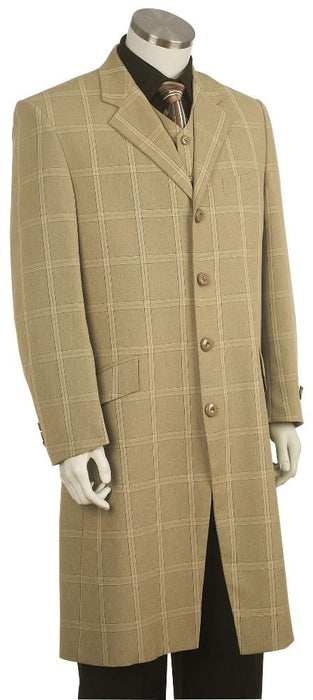 Men's Plaid ~ Windowpane Fashion Zoot Suit Khaki ~ Tan ~ Beige mensusa