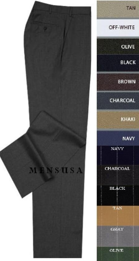 Men's SOLID BLACK No Pleat & FLAT FRONT WOOL DRESS HAND MADE RELAX FIT PANTS UNHEMMED UNFINISHED BOTTOM mensusa