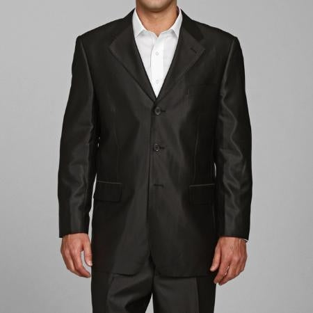 Men's Shiny Black 3 buttons Men's Sharkskin Suit mensusa