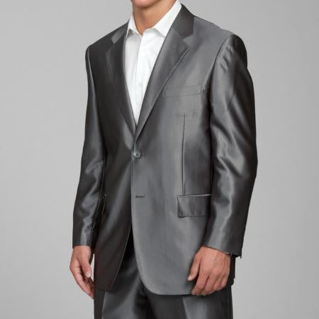 Men's Shiny Grey 2-button Men's Sharkskin Suit mensusa