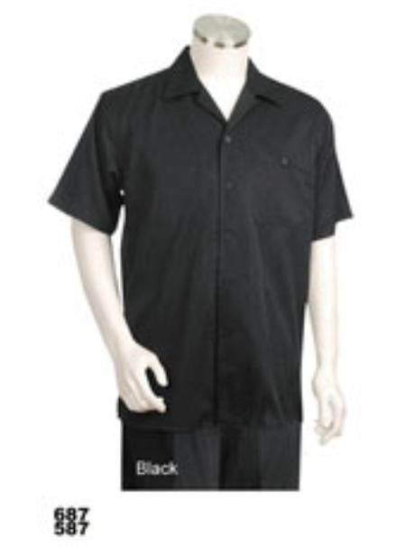 Men's Short Sleeve 2piece Casual Mens Walking Suit Black mensusa