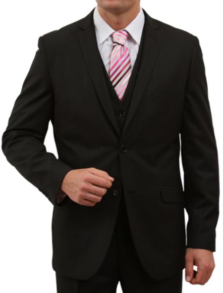 Men's Solid Black 2 Button Front Closure Suit mensusa