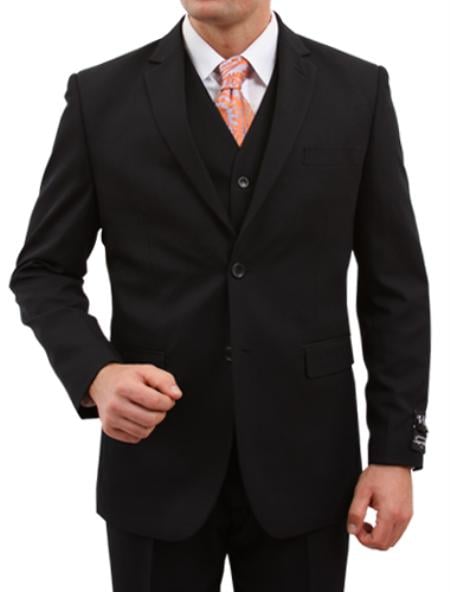 Men's Solid Black 2 Button Front Closure suit mensusa