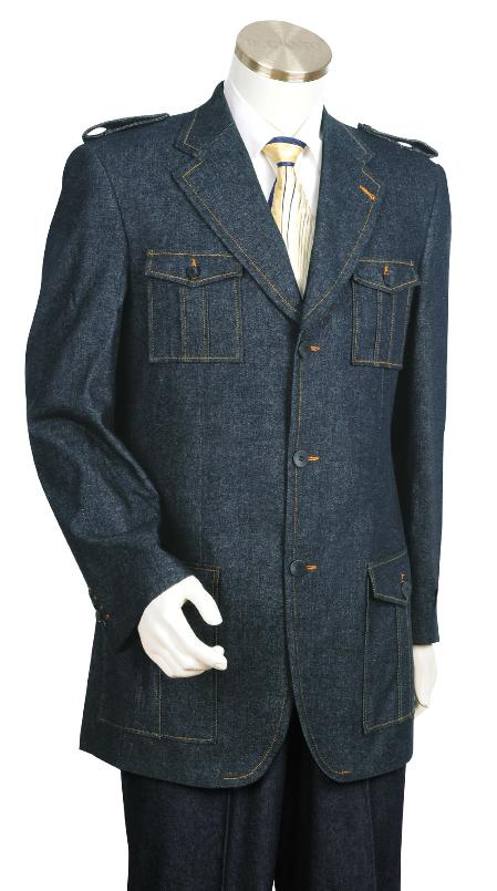 Men's Stylish Blue Fashion Zoot Denim Fabric Suit mensusa