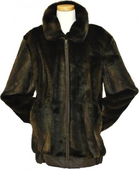 Men's Stylish Faux Fur Bomber Big and Tall Bomber Jacket Brown mensusa