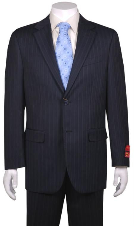 Men's Suit Dark Navy Blue Suit For Men Stripe ~ Pinstripe 2 Button Vented without pleat flat front Pants mensusa