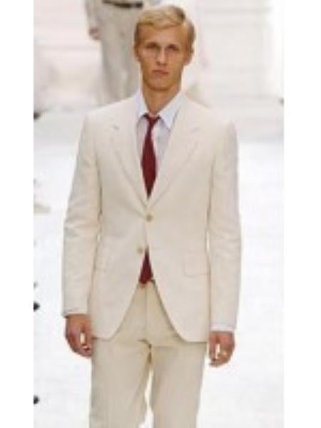 Men's Suits For Men 2-Button Ivory Off White Jacket and Pants mensusa