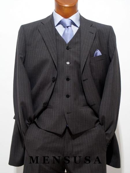 Men's Super Stylish Stunning Charcoal Gray Pinstripe 3 Pieces Vested Suits Available in 2 or 3 buttons - Three Piece Suit mensusa