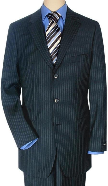 Men's Three - 3 Buttons Style Italian Small Dark Navy Pinstripe premier quality italian fabric Super 140 $225 Compare at - mensusa