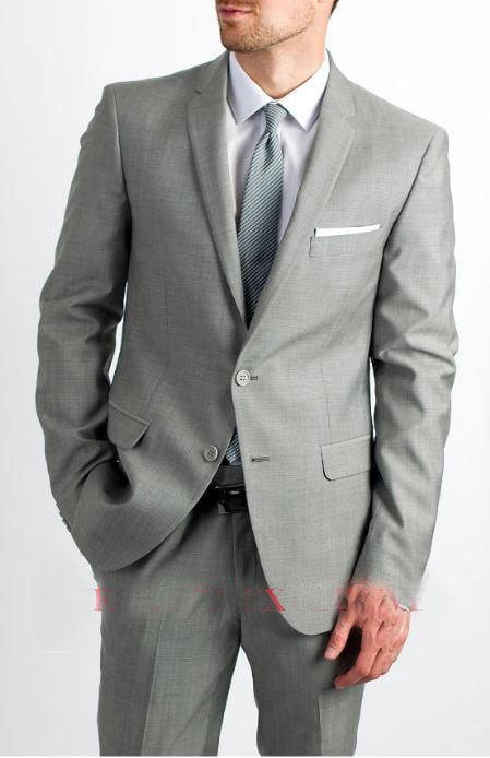 Men's Two Button Silver Grey Cheap Priced Business Suits Clearance Sale mensusa