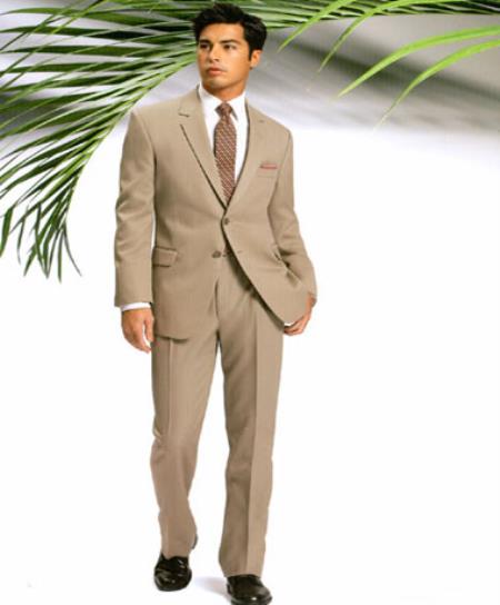 Men's Two Button Slim Cut Fitted Light Tan ~ Beige Cheap Priced Business Suits Clearance Sale mensusa
