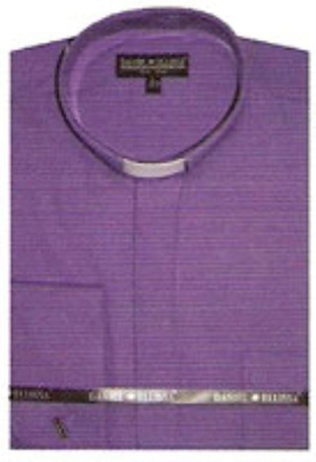 Men's mandarin collarless Preacher Round Style purple shirts~Poly&cotton fabric dress Men's Dress Shirt mensusa