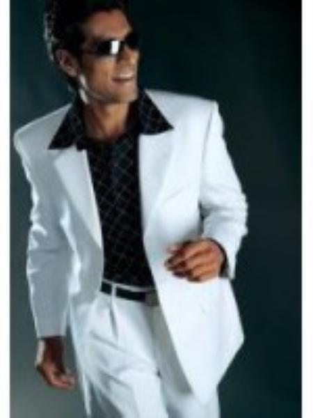 Men's polyester High Twist 3 Button Suits For Men White mensusa