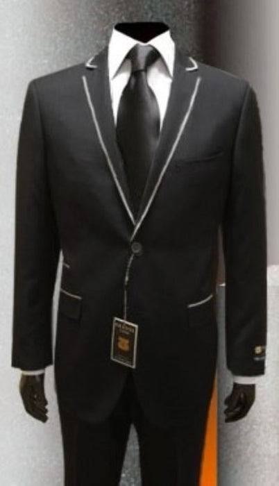 Men's tuxedo suits Black White trimmed Suit Framed Lapel mensusa