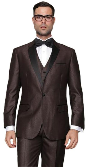 Men's 1 Button Vested Brown Tuxedo Suit