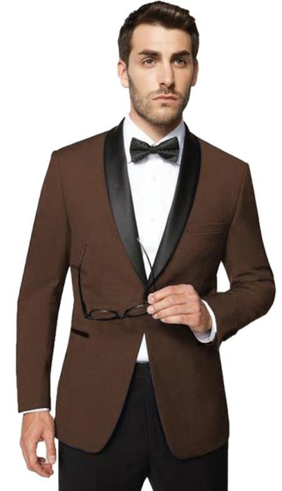 Men's 1 Button Shawl Lapel Dark Brown Modern Fit Tuxedo Super 150's Wool