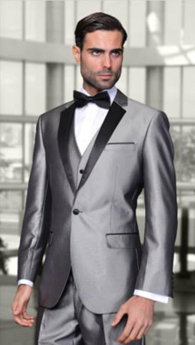 Men's Two Toned Caesar 1-Button Notch Modern Solid Tuxedo Grey