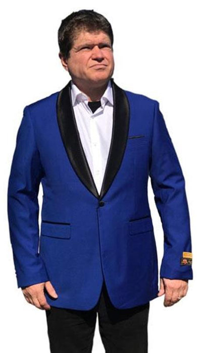 Men's 1 Button Shawl Lapel Tuxedo Dinner Jacket with Black Satin Shawl Royal Blue