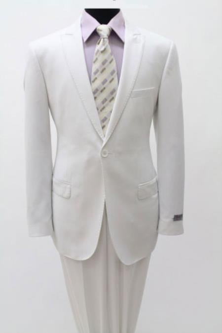 Cotton Slim Fitted Light Weight Men's One Single Button White Peak Lapel Suits