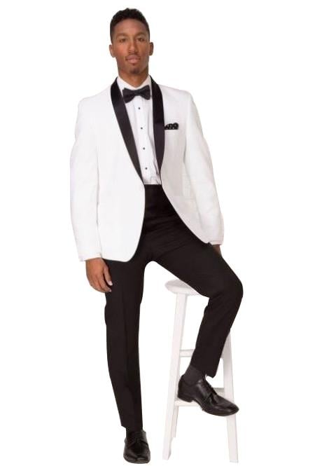 Men's White Shawl Lapel 1 ButtonTuxedo Suit