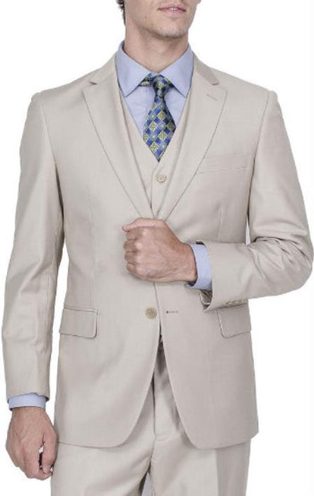 Men's 2-Button Front Vested Suit Solid Beige Affordable - Discounted Priced On Clearance Sale