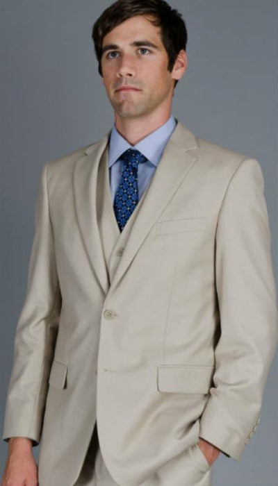 Mens Three Piece Suit - Vested Suit Mens 2-Button Vested Suit Beige