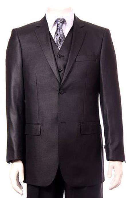 Men's Black Ultra fine Super fine poly blend Vested Suit