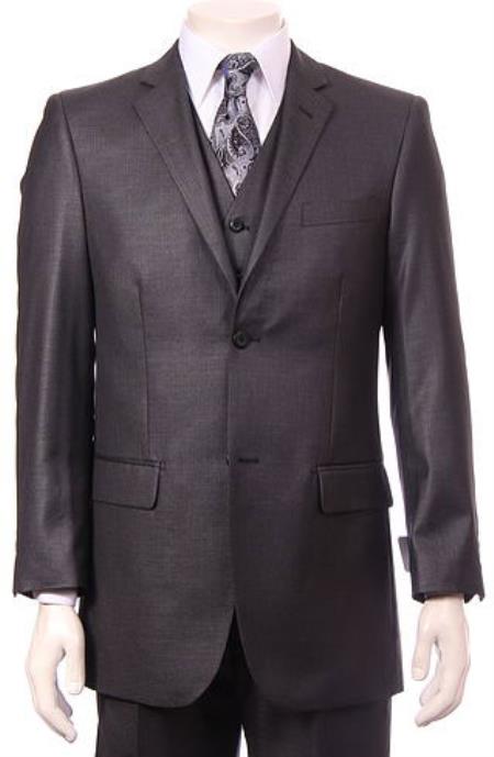 Men's Charcoal Regular Fit Vested Suit