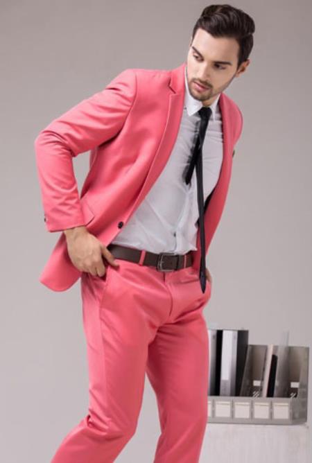 Men's Coral Color 2 Button Slim Fit Suit For Man Salmon ~ Melon ~ Peachish Pinkish Color