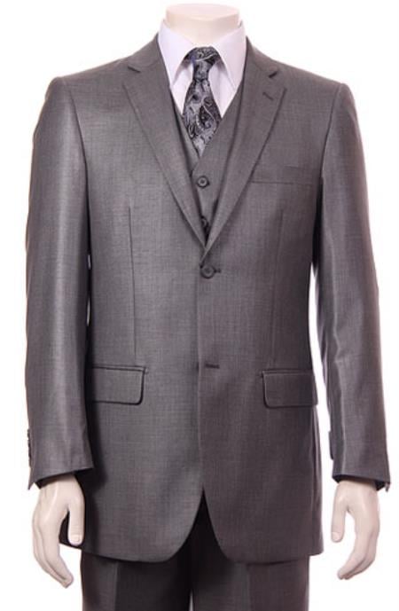 Men's Gray 2 Button Vested Suit