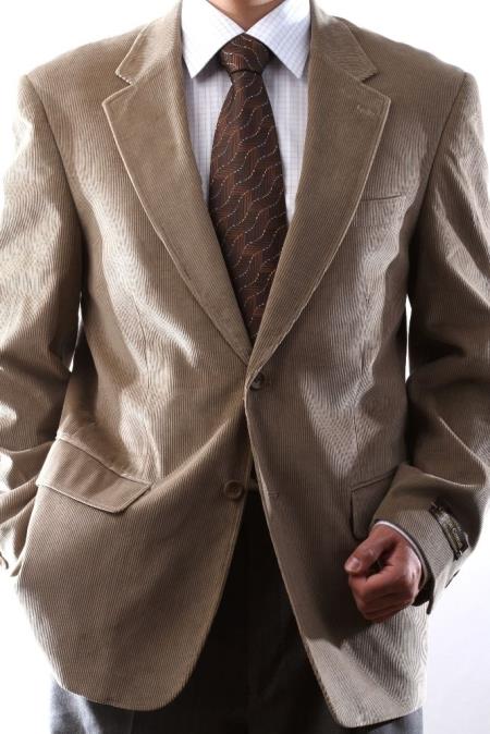 Men's Two Button Tan 100% Cotton Corduroy Sport Coat